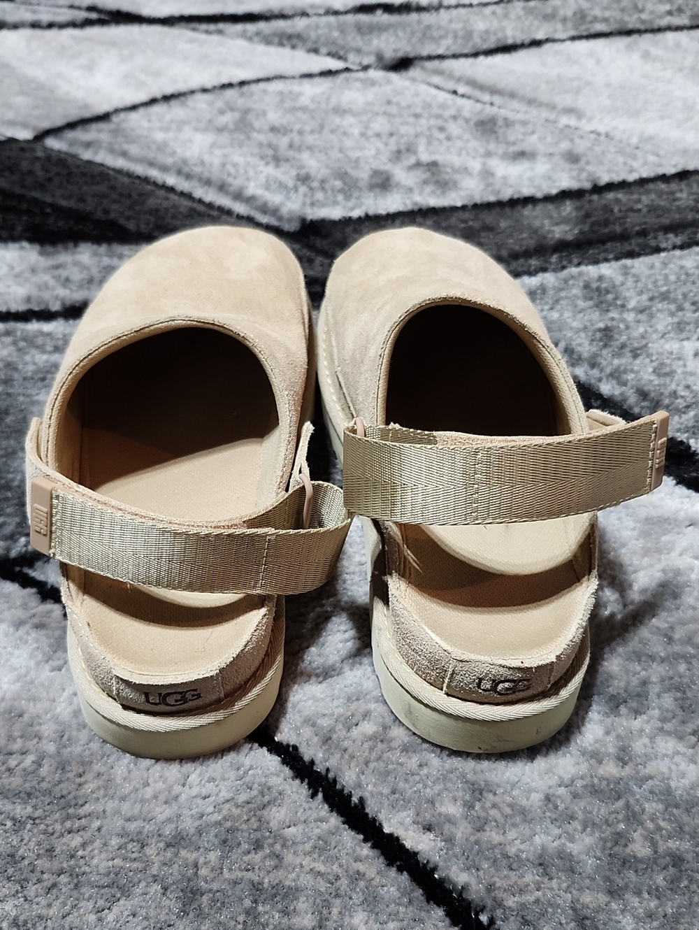 UGG GOLDENSTAR VILLA SUEDE SAND/TAN ADJUSTABLE SWIVEL HEEL STRAP CLOGS SHOES - Picture 5 of 15